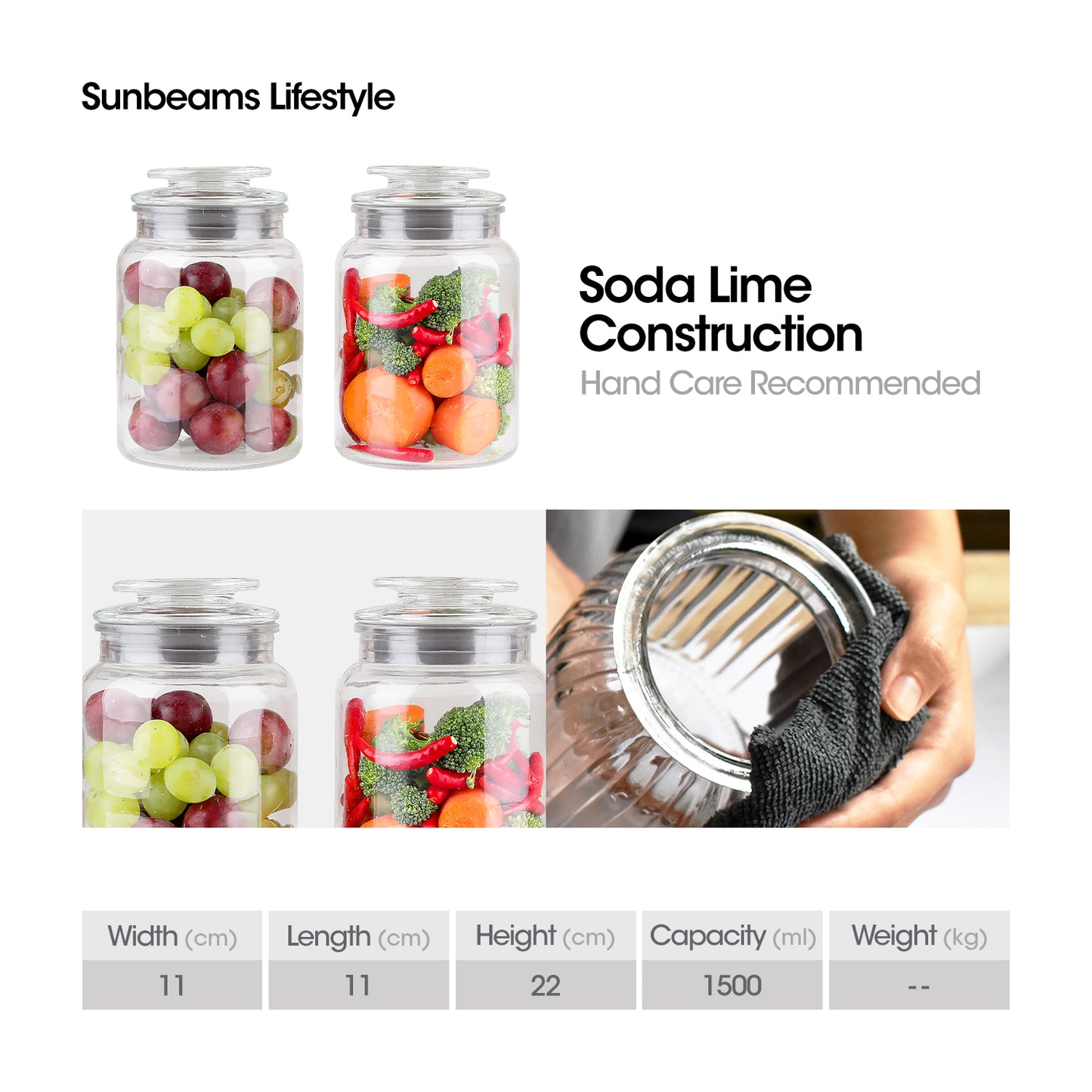 SLIQUE Premium Glass Jar w/ Glass Lid Airtight 1000ml|1L Set of 2