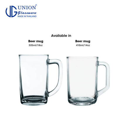 UNION GLASS Thailand Premium Clear Glass Beer Mug Beer Lovers 400ml Set of 6