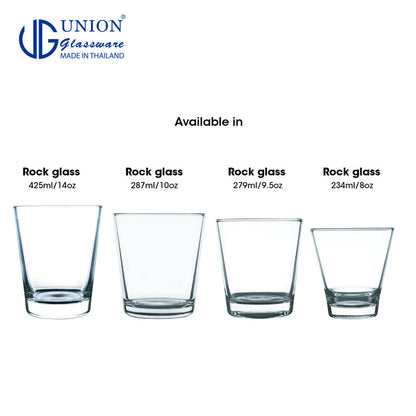 UNION GLASS Thailand Premium Clear Glass Rock Glass 345ml | 12oz Set of 6