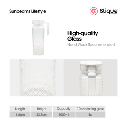 SLIQUE Premium Glass Pitcher w/ Grey Lid 1800 ml, Diamond Collection