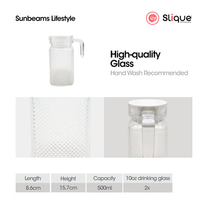 SLIQUE Premium Glass Pitcher w/ Grey Lid 1800 ml, Diamond Collection