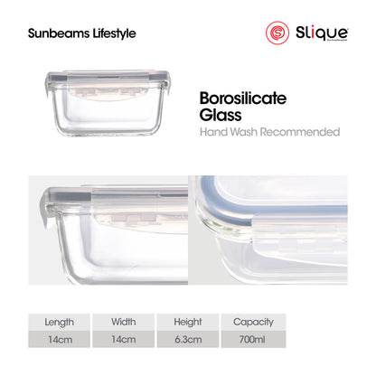 SLIQUE Borosilicate Square Glass Food Container 700ml