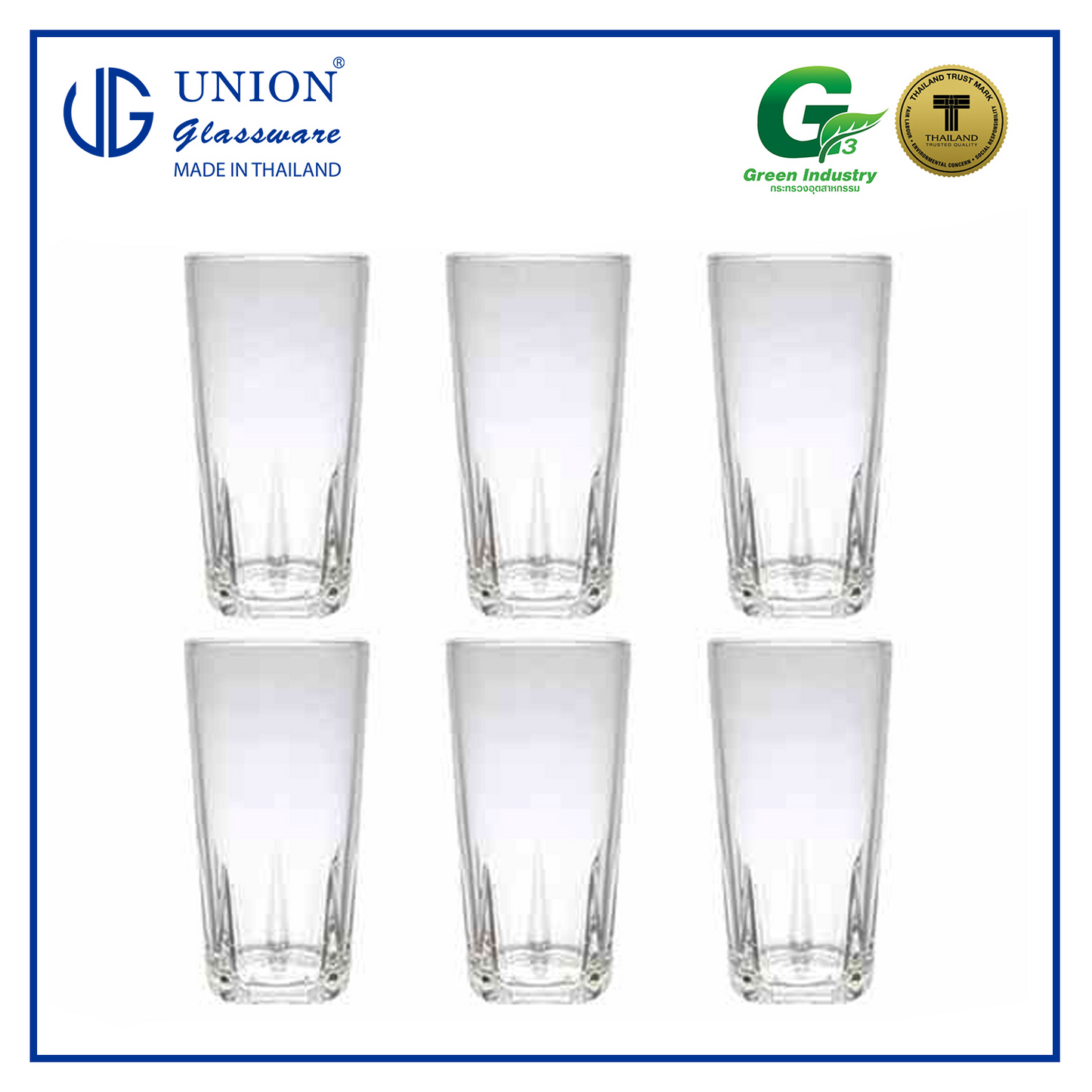 UNION GLASS Thailand Premium Clear Glass Highball Glass 293 ml | 10 oz Set of 6