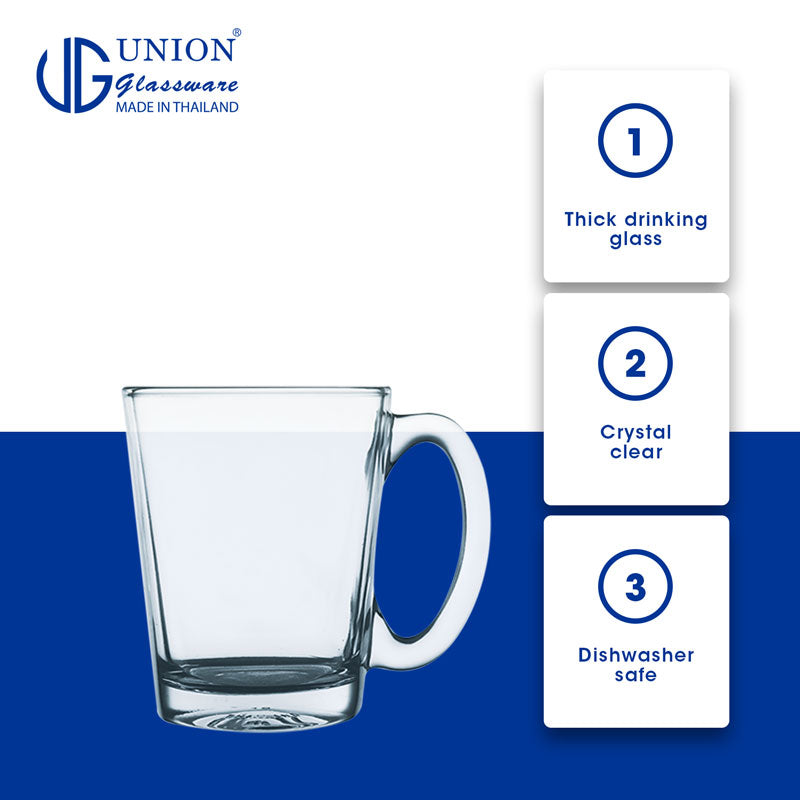 UNION GLASS Thailand Premium Clear Glass Cup Coffee, Tea, Hot Chocolate, Milk 305ml