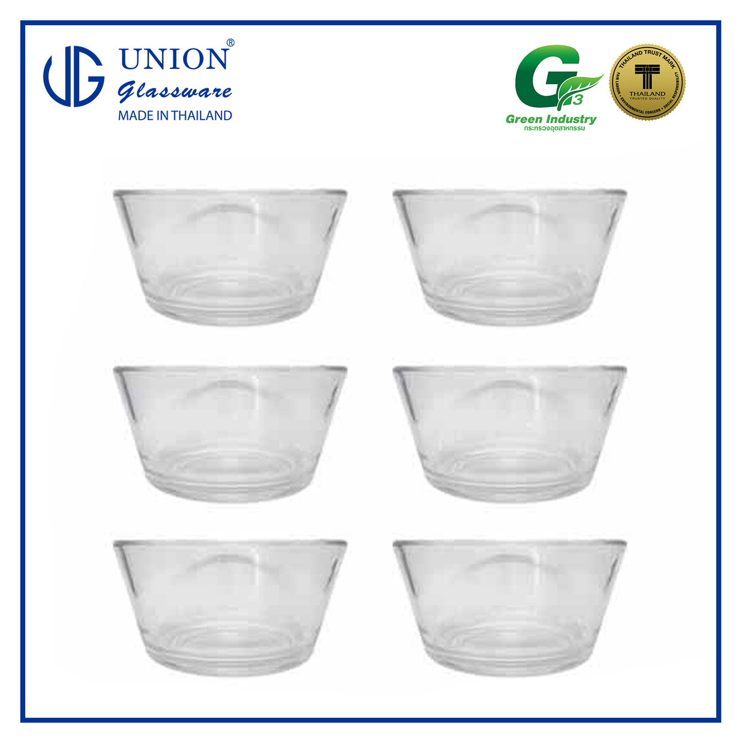 UNION GLASS Thailand Premium Clear Glass Bowl 620ml | 61oz Set of 6