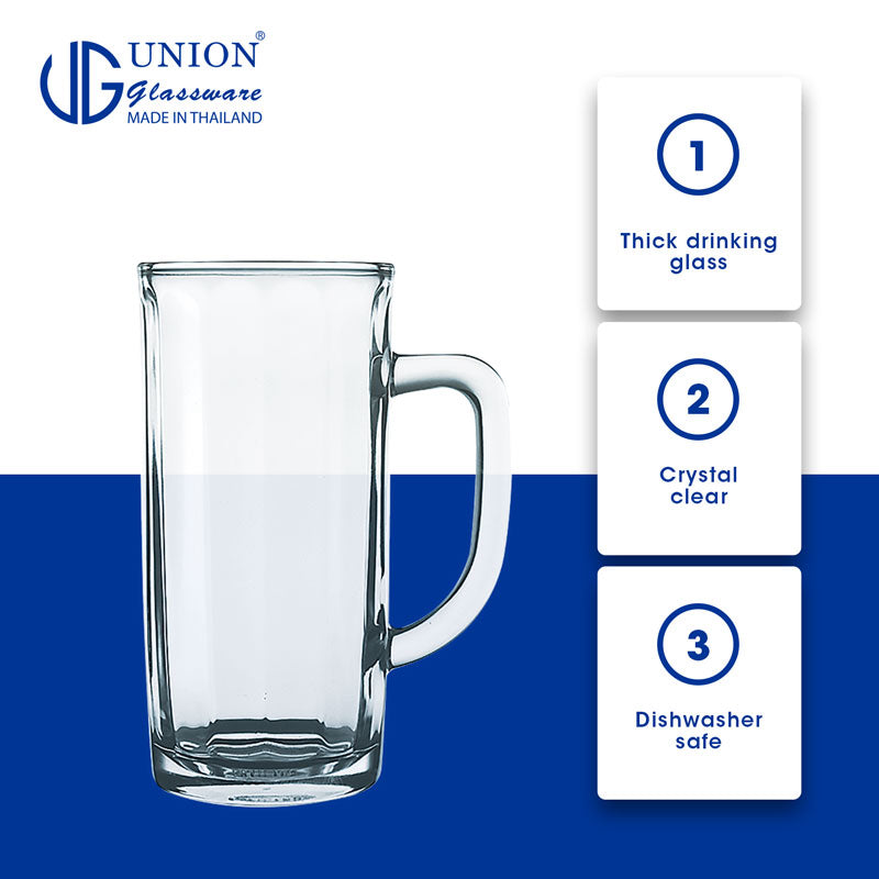 UNION GLASS Thailand Premium Clear Glass Beer Mug Beer Lovers 375ml Set of 6