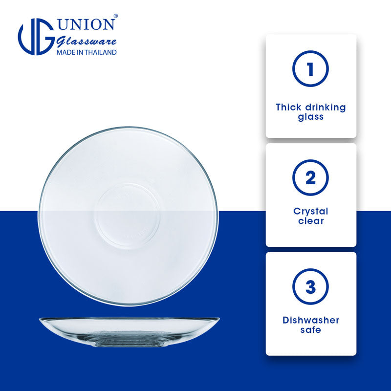 UNION GLASS Thailand Premium Clear Glass Saucer 140ml |  4.7oz | 6inches Set of 6