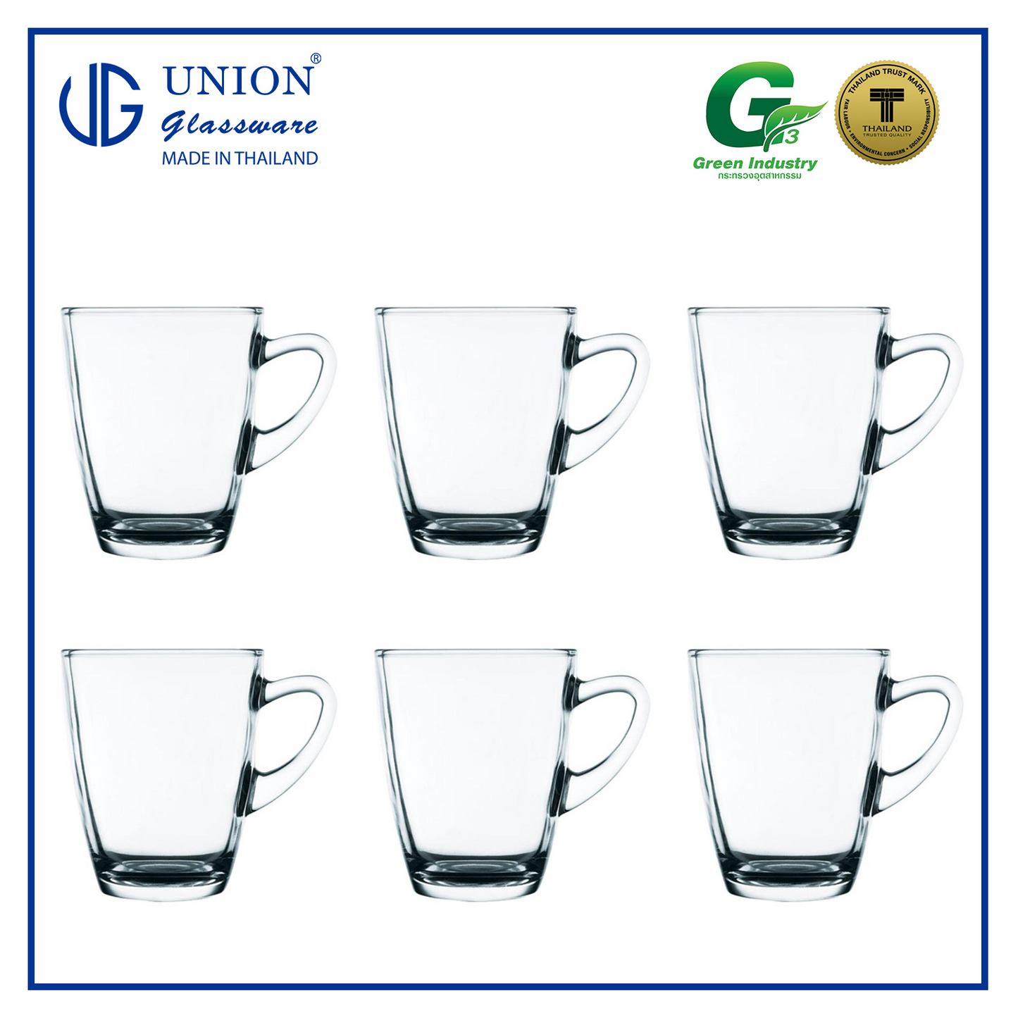 UNION GLASS Thailand Premium Clear Glass Cup Coffee, Tea, Hot Chocolate, Milk 305ml