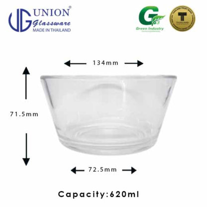 UNION GLASS Thailand Premium Clear Glass Bowl 620ml | 61oz Set of 6