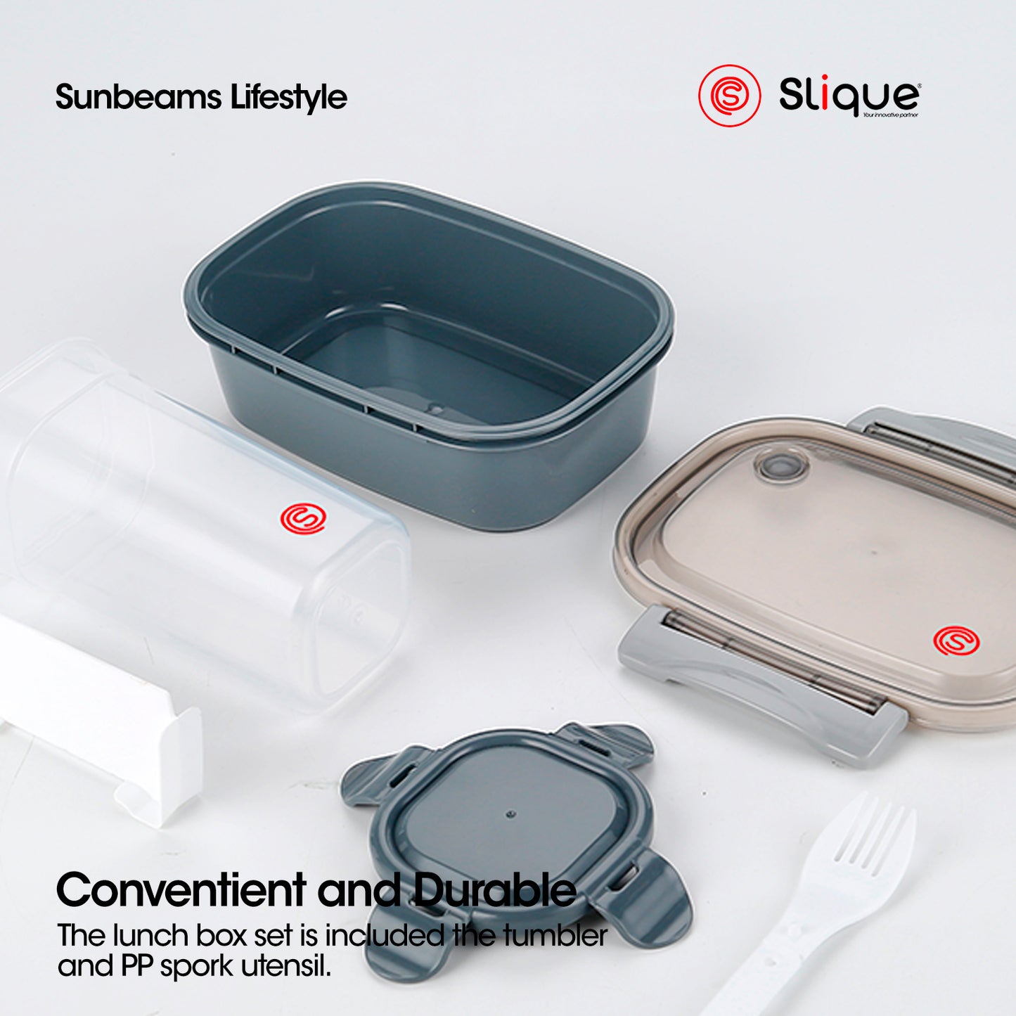 SLIQUE Premium Lunch Box Airtight Microwave Safe Set of 2 (Grey)