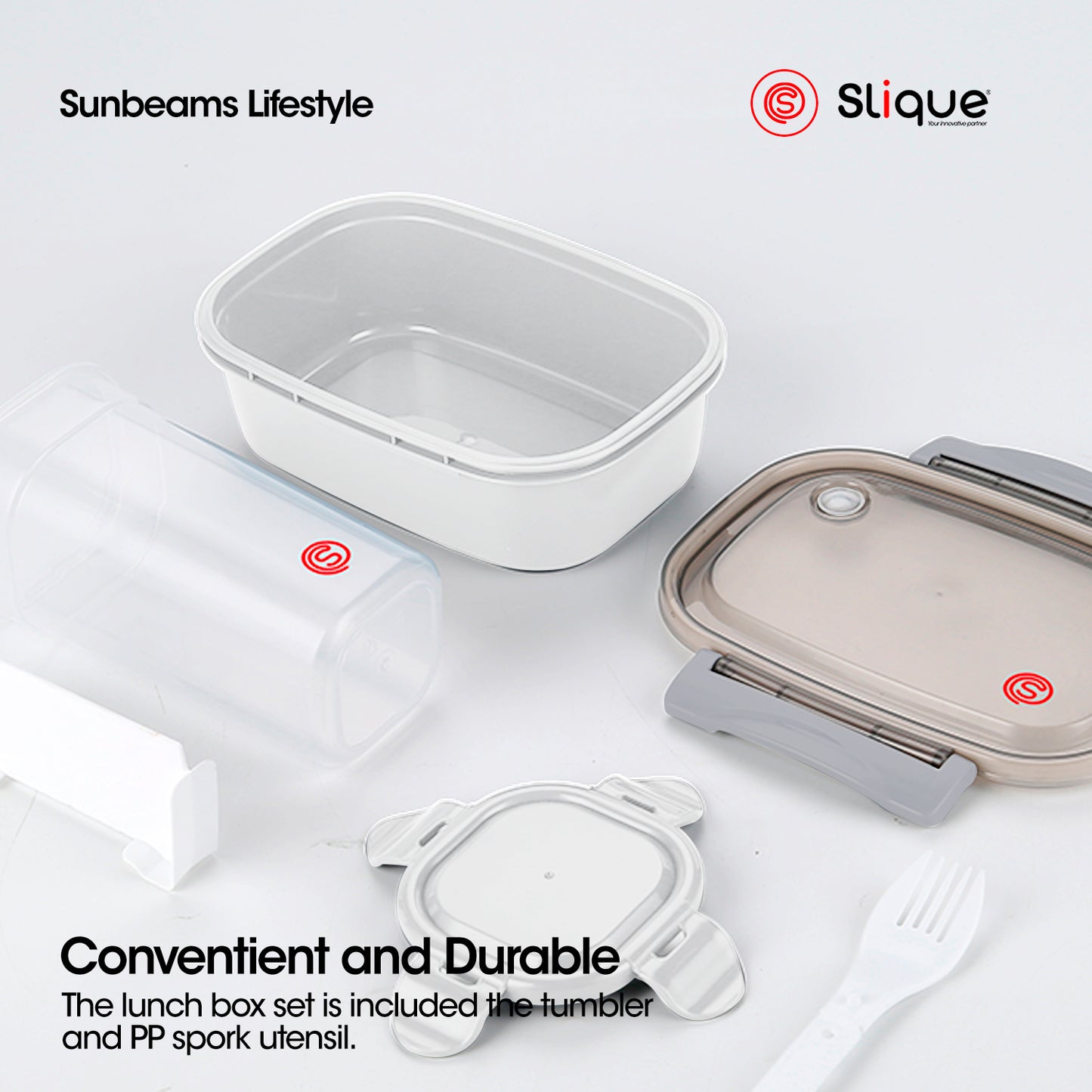 SLIQUE Premium Lunch Box Airtight Microwave Safe Set of 2 (Grey)