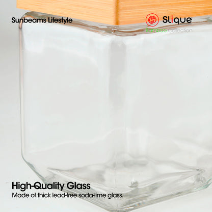 SLIQUE Food Jar [Set of 2] Soda Lime Glass, Bamboo lid with PE seal ring