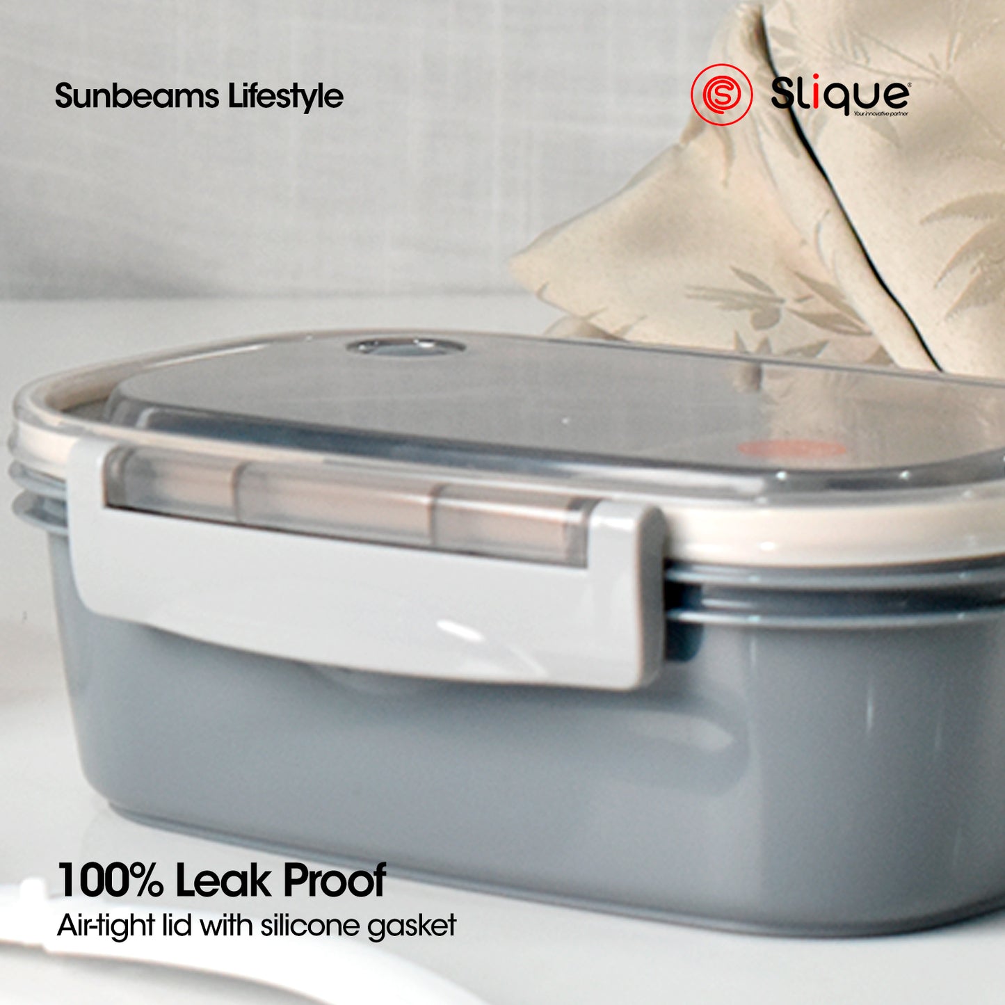 SLIQUE Premium Lunch Box Airtight Microwave Safe Set of 2 (Grey)