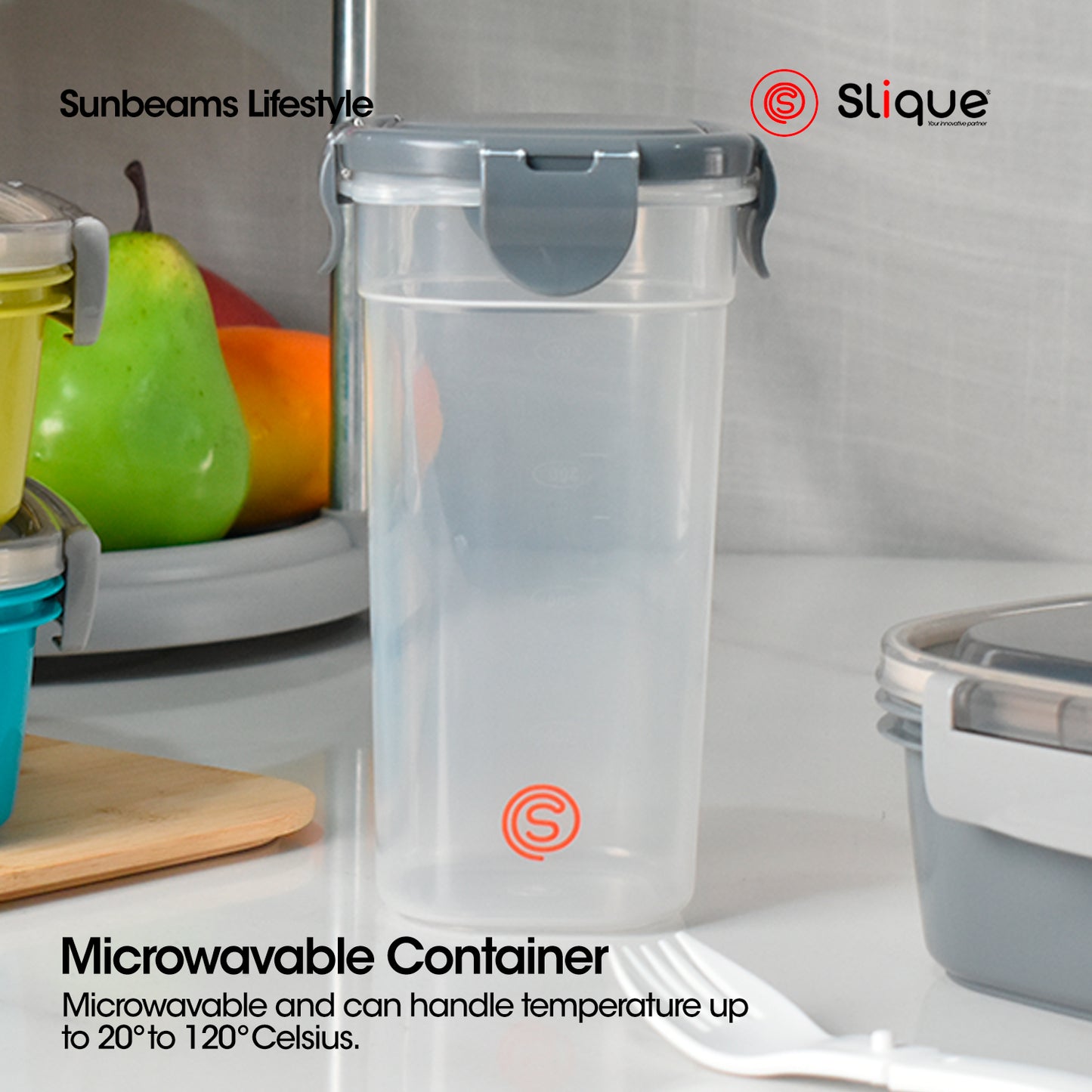 SLIQUE Premium Lunch Box Airtight Microwave Safe Set of 2 (Grey)