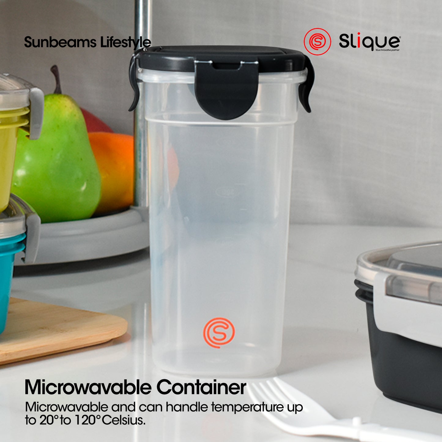 SLIQUE Premium Lunch Box Airtight Microwave Safe Set of 2 (Grey)