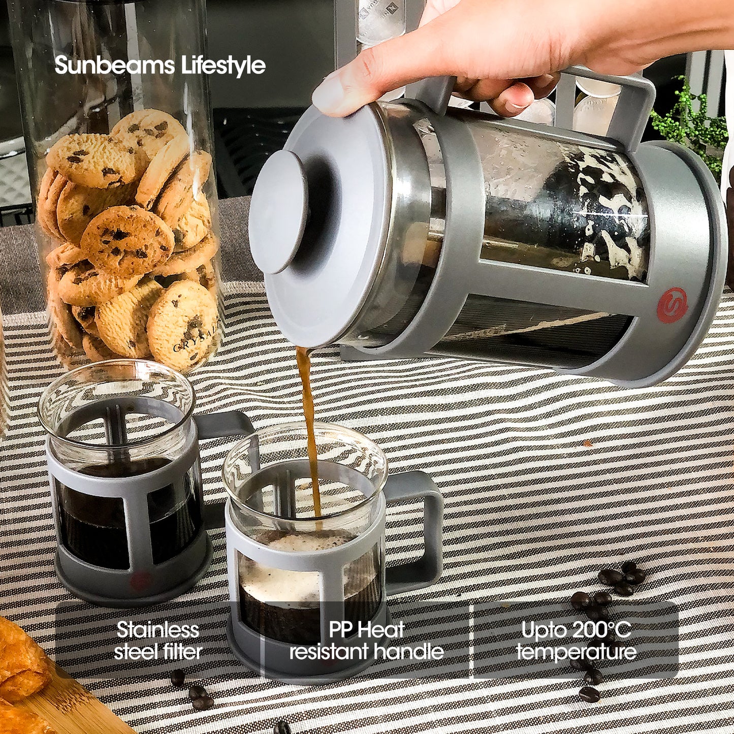 SLIQUE Coffee Press + 2pcs Mug Set