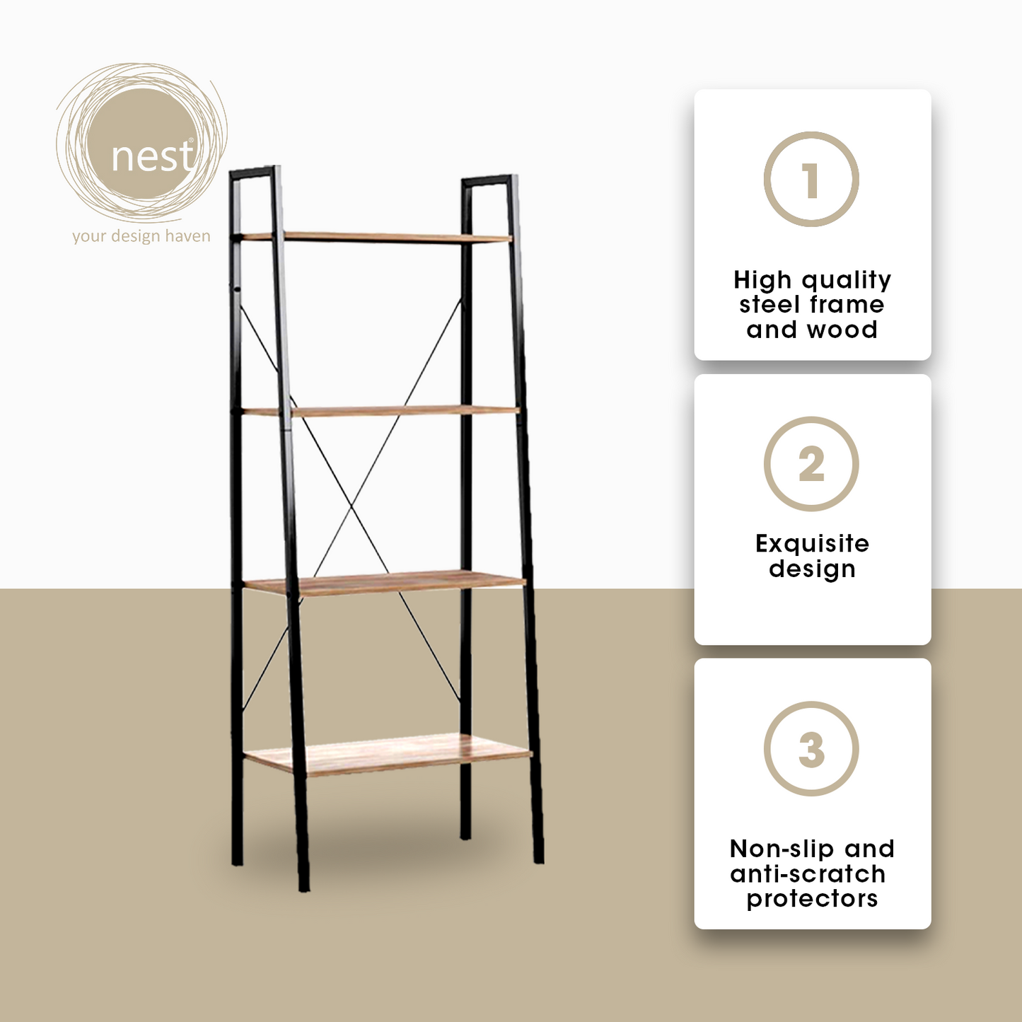 NEST DESIGN LAB 4-Tier Compact Multi-Purpose Shelf Ladder