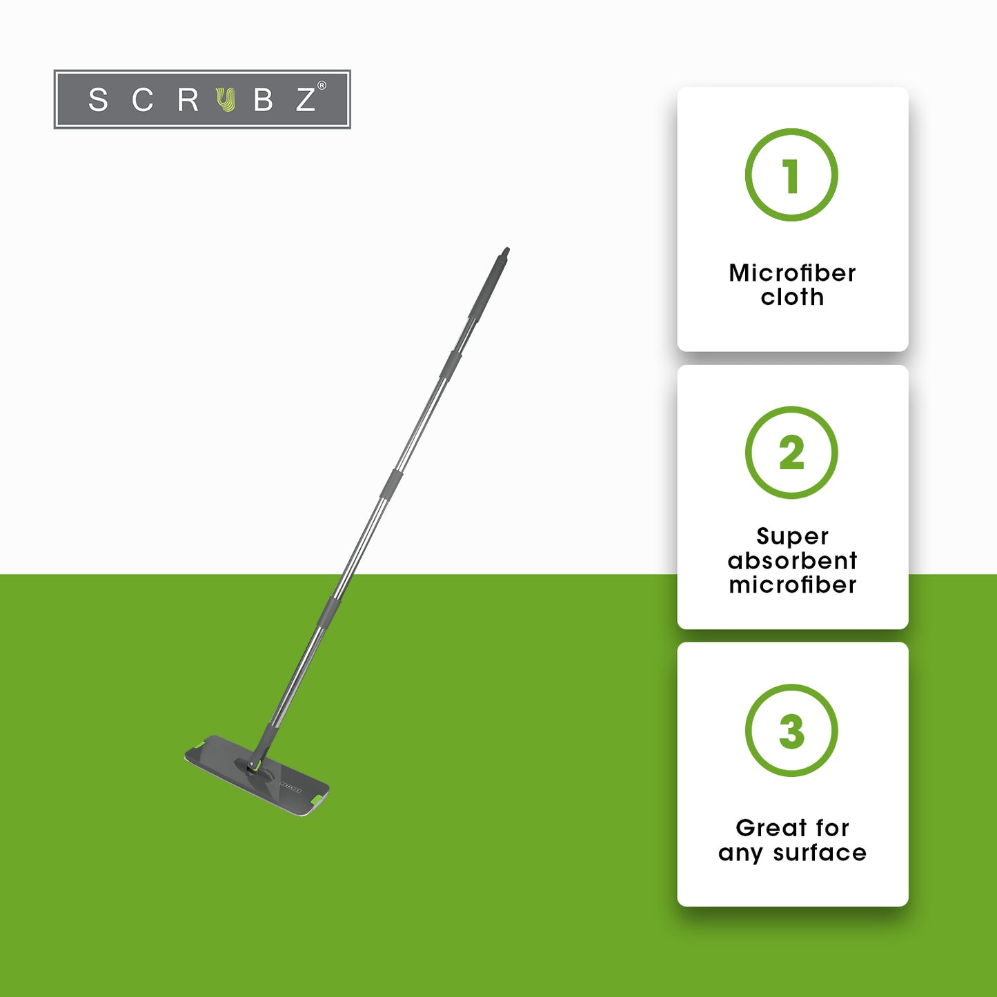 SCRUBZ Premium Microfiber 360ᴼ Stainless Steel Flat Mop