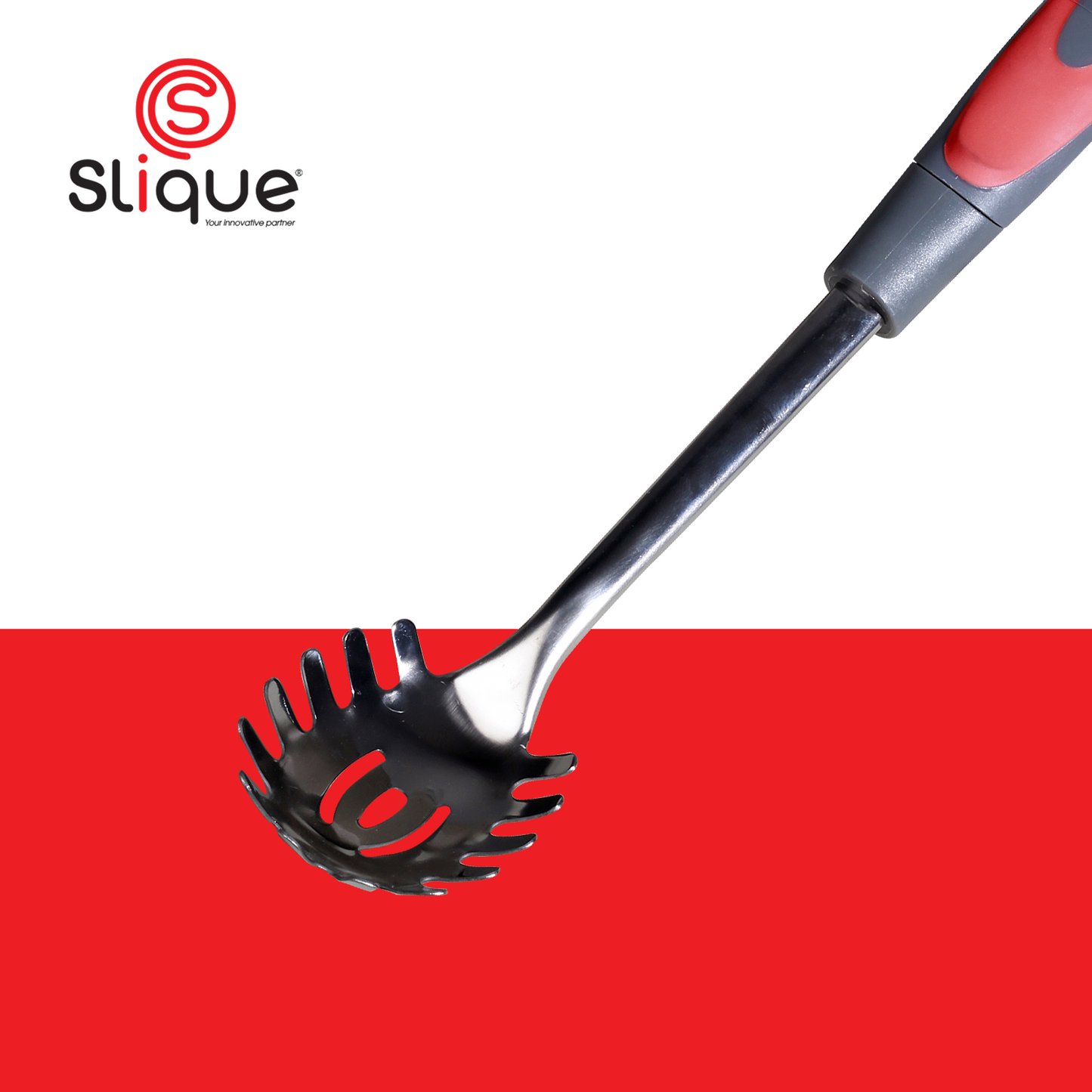 SLIQUE Premium 18/8 Stainless Steel Spaghetti Spoon (Red)