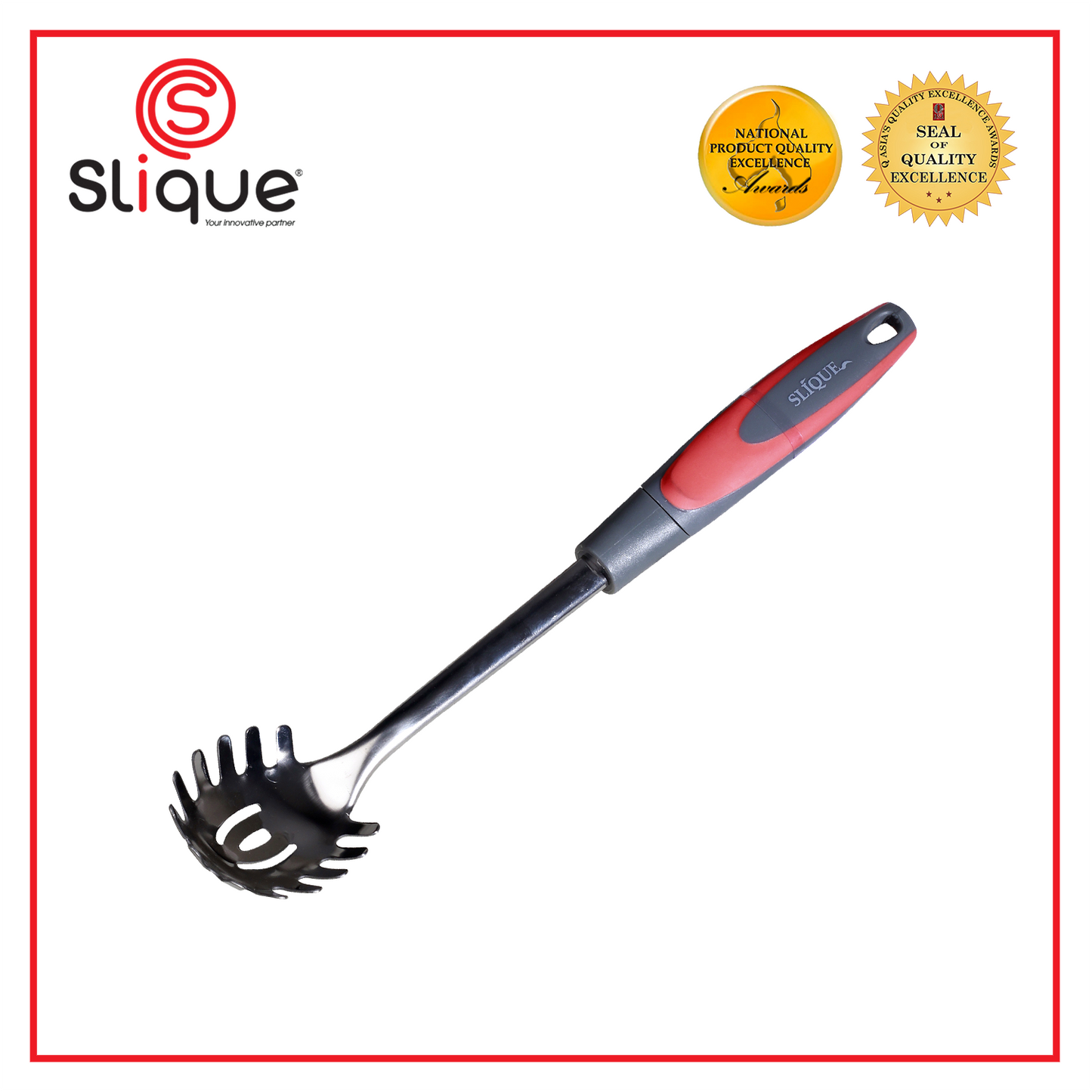 SLIQUE Premium 18/8 Stainless Steel Spaghetti Spoon (Red)