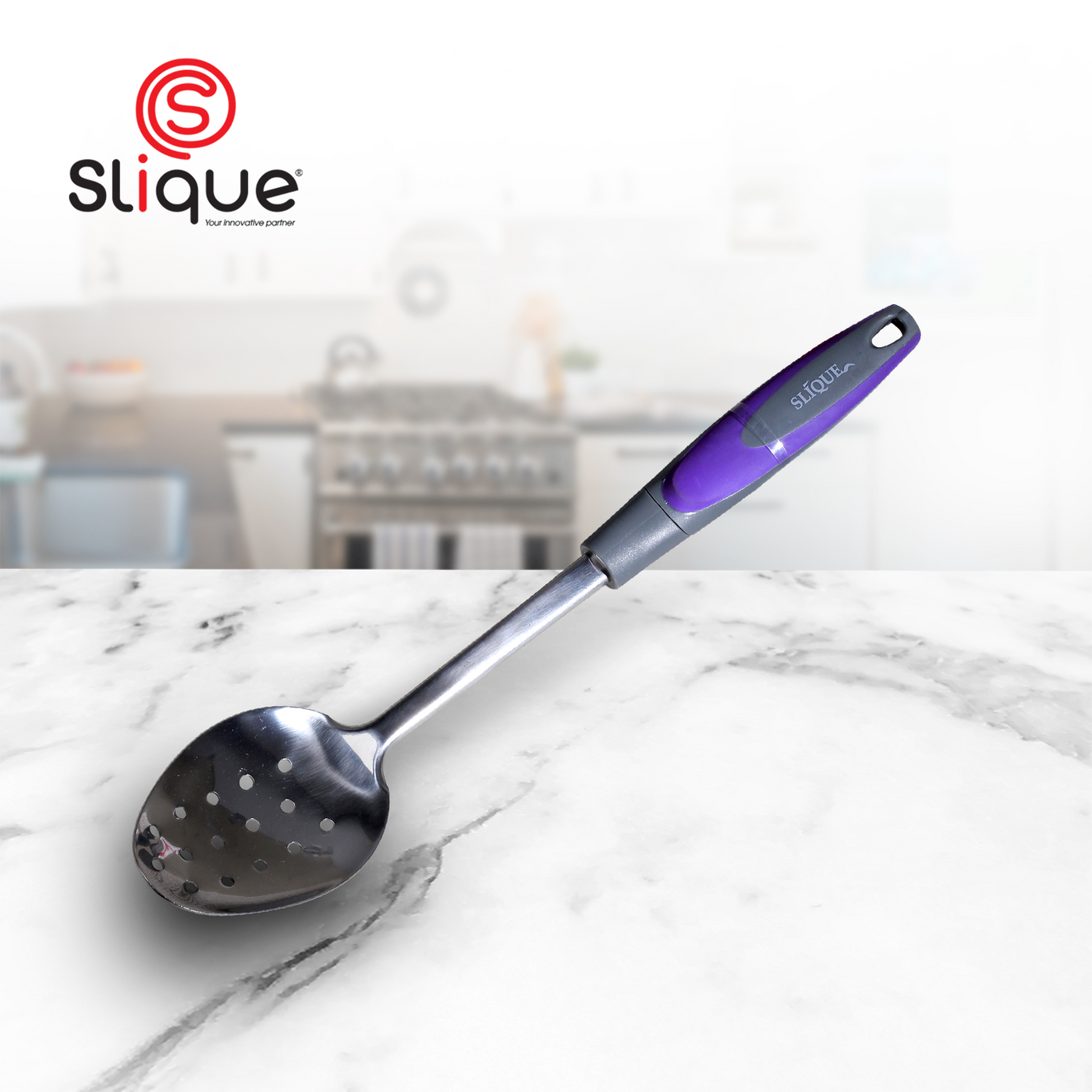 SLIQUE Premium 18/8 Stainless Steel Slotted Spoon (Purple)