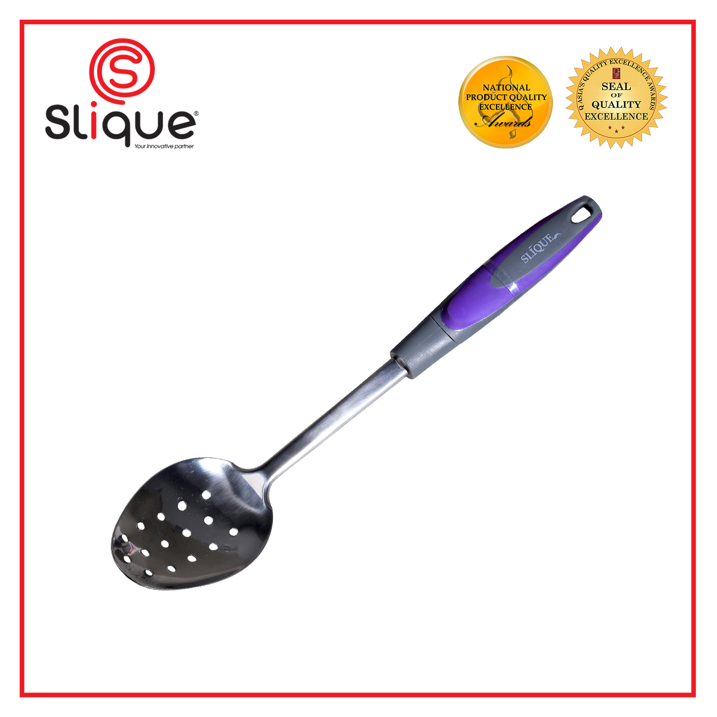 SLIQUE Premium 18/8 Stainless Steel Slotted Spoon (Purple)