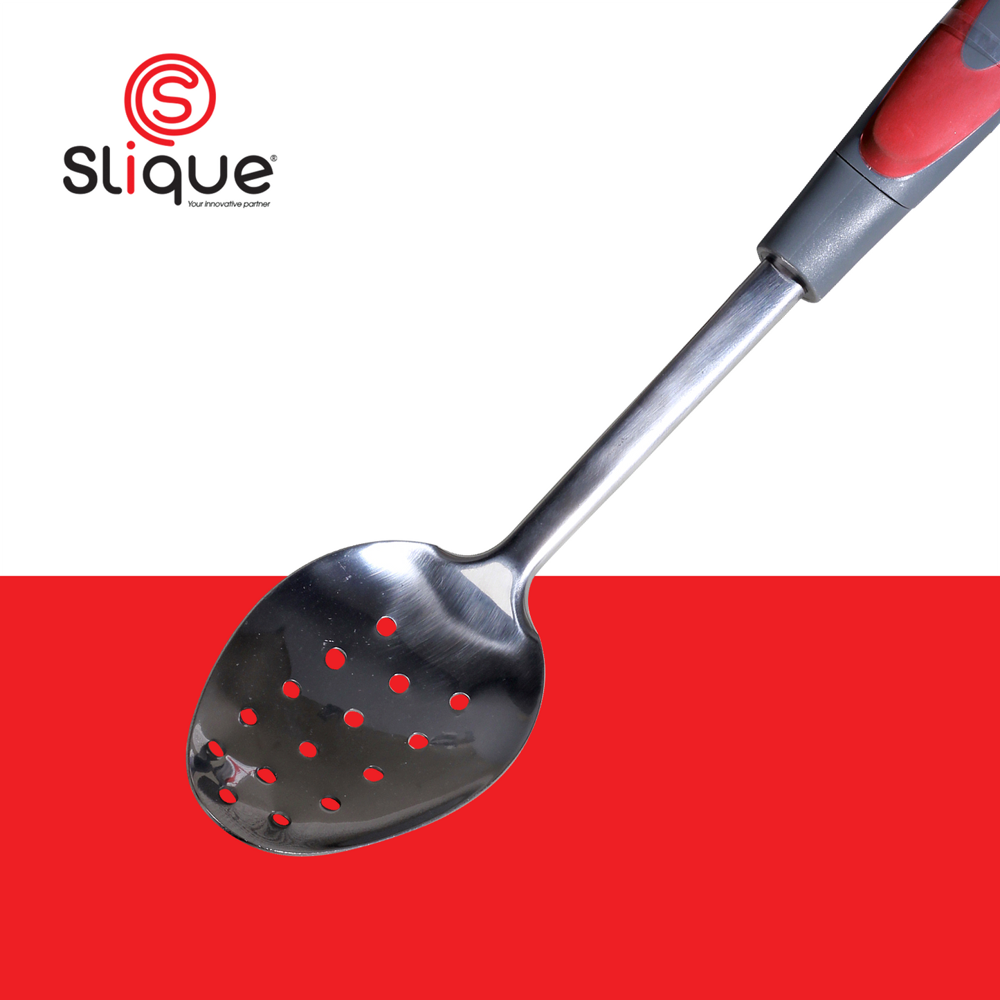 SLIQUE Premium 18/8 Stainless Steel Slotted Spoon (Red)