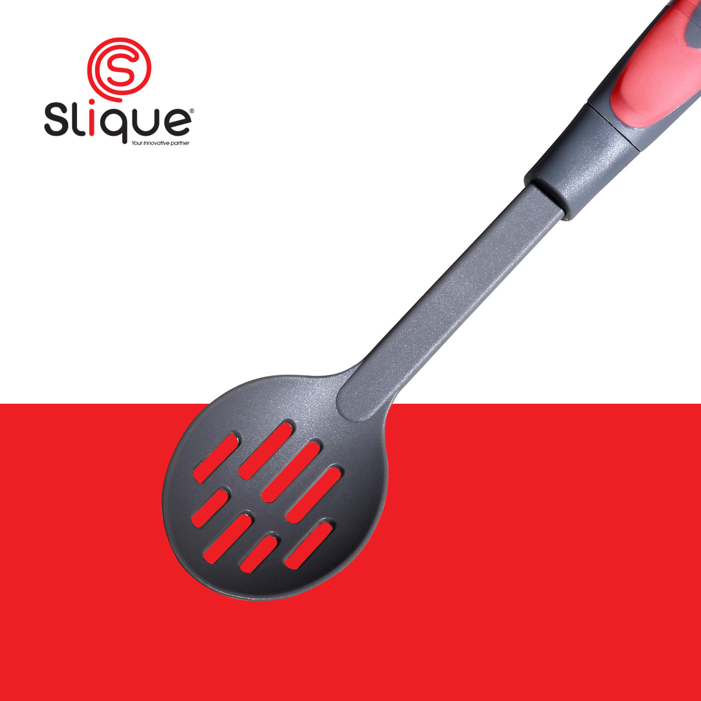 SLIQUE Premium Nylon Slotted Spoon (Red)