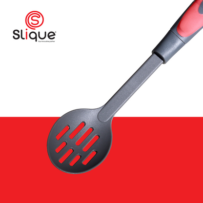 SLIQUE Premium Nylon Slotted Spoon (Red)