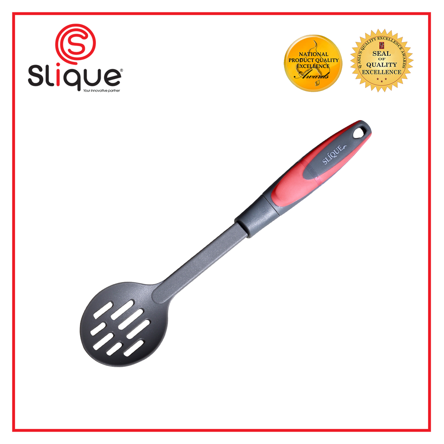 SLIQUE Premium Nylon Slotted Spoon (Red)