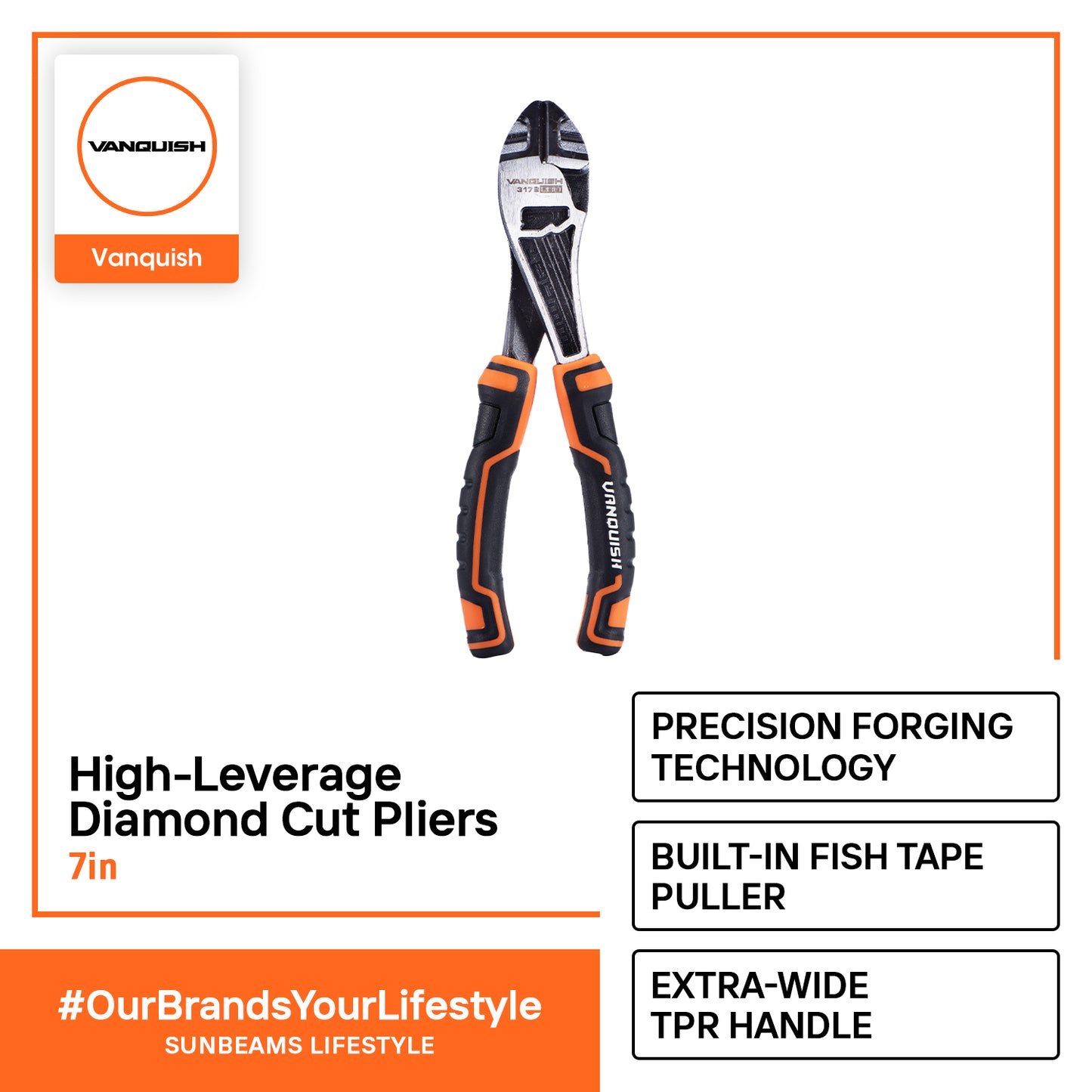 VANQUISH Premium | Heavy Duty | Professional High-Leverage Diamond Cut Pliers