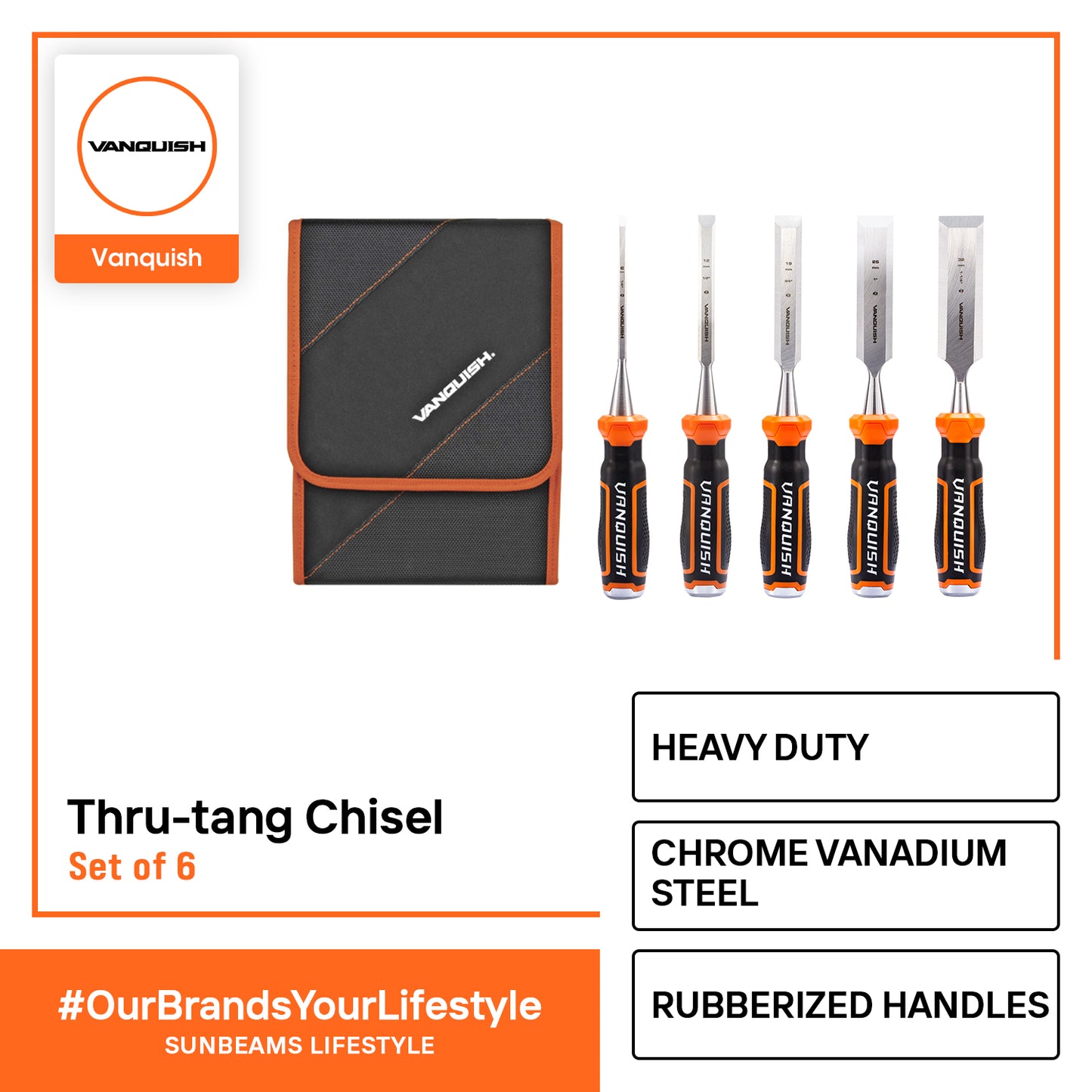 VANQUISH Premium Thru-tang Chisel Set of 5