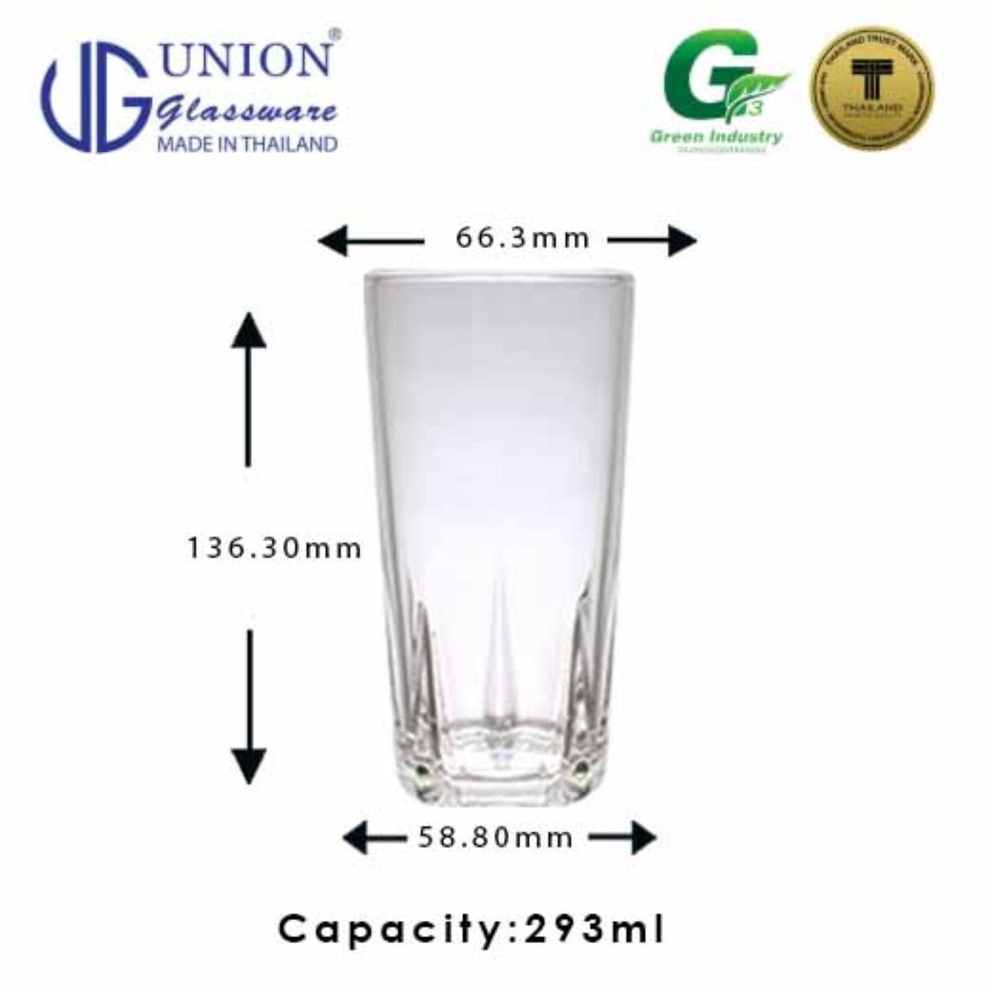 UNION GLASS Thailand Premium Clear Glass Highball Glass 293 ml | 10 oz Set of 6