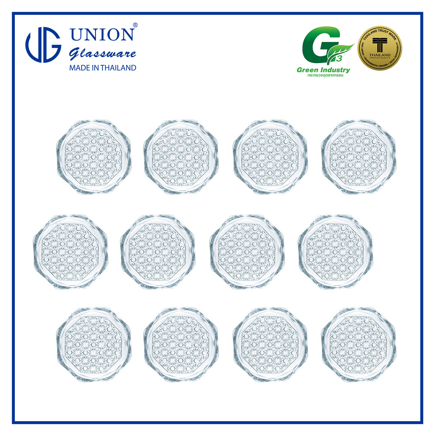 UNION GLASS Thailand Premium Clear Glass Coaster 3.5" 45ml Set of 12