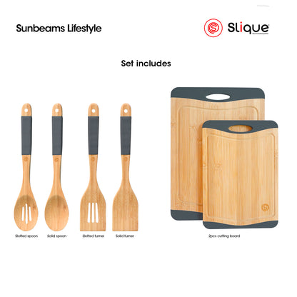 SLIQUE Kitchen Utensils & Cutting Board [Set of 6] Spoons & Turners