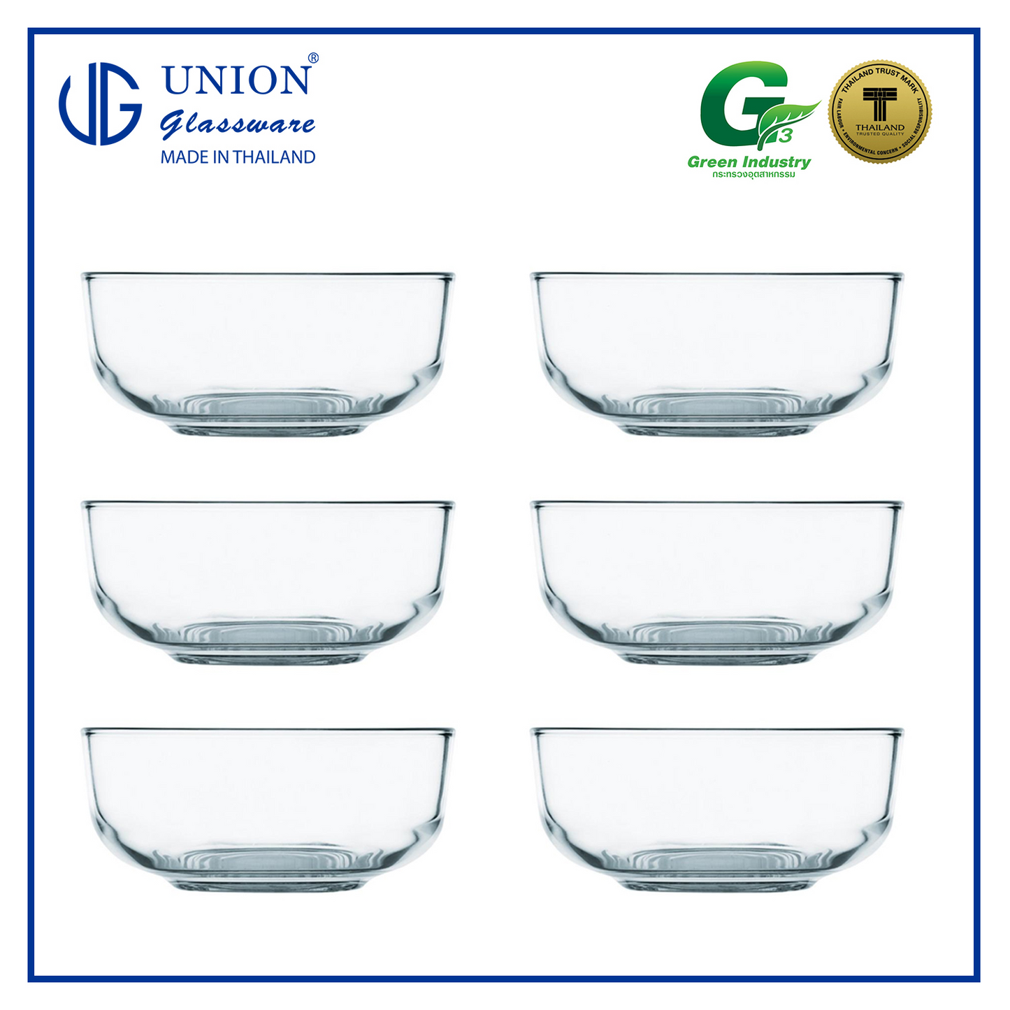 UNION GLASS Thailand Premium Clear Glass Bowl 515ml | 5.5oz | 5.5" Set of 6