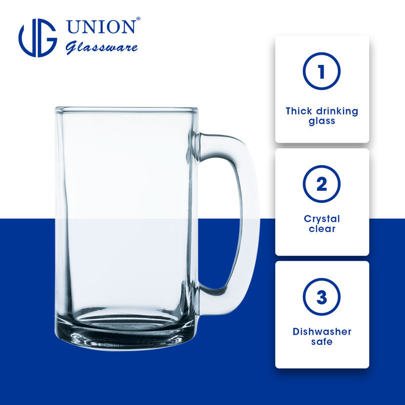 UNION GLASS Thailand Premium Clear Glass Beer Mug  Beer Lovers 380ml Set of 6