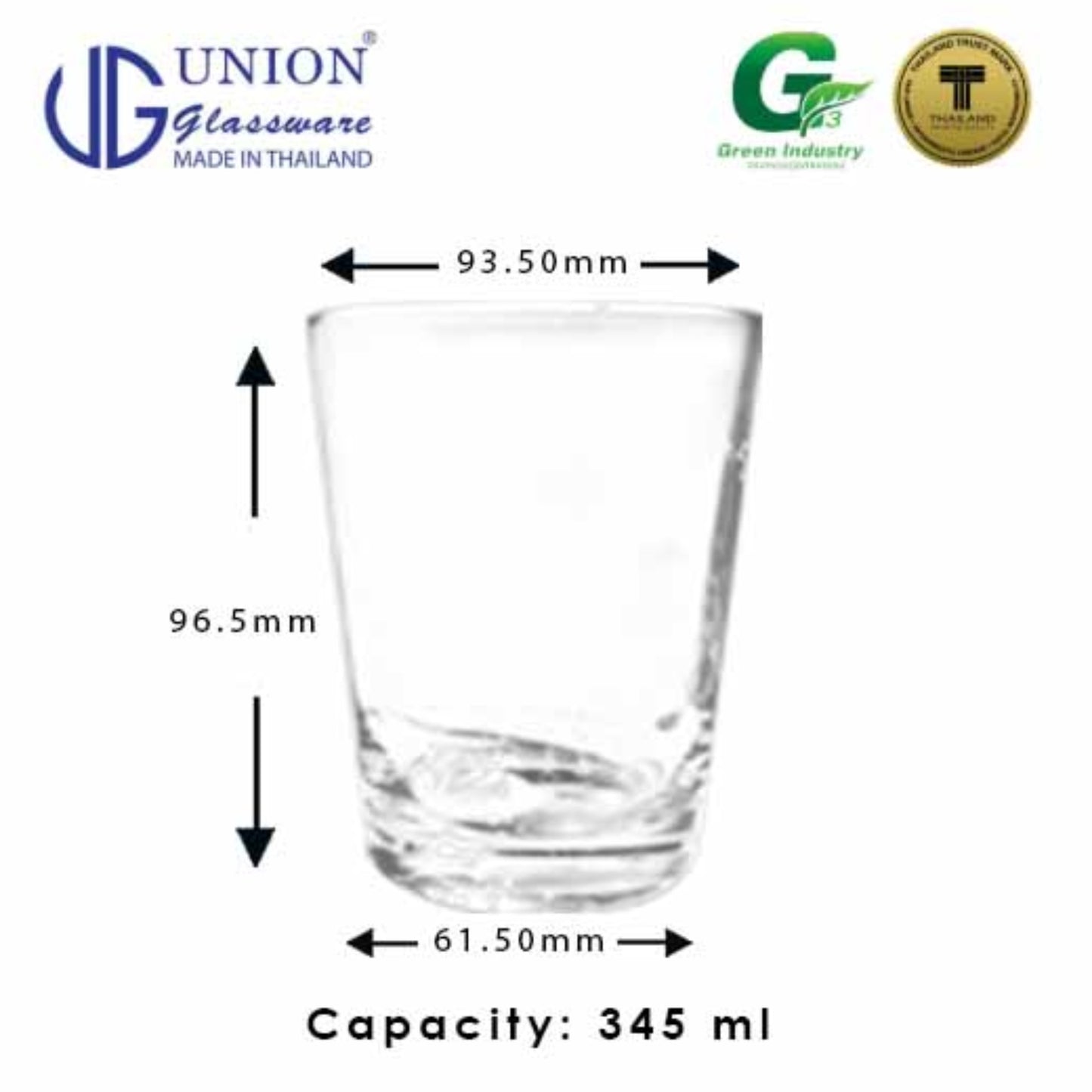 UNION GLASS Thailand Premium Clear Glass Rock Glass 345ml | 12oz Set of 6