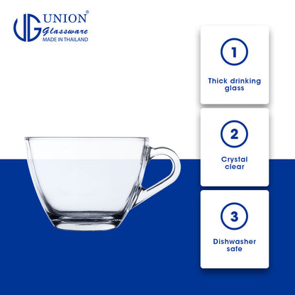 UNION GLASS Thailand Premium Clear Glass Cup Coffee, Tea, Hot Chocolate, Milk 220ml