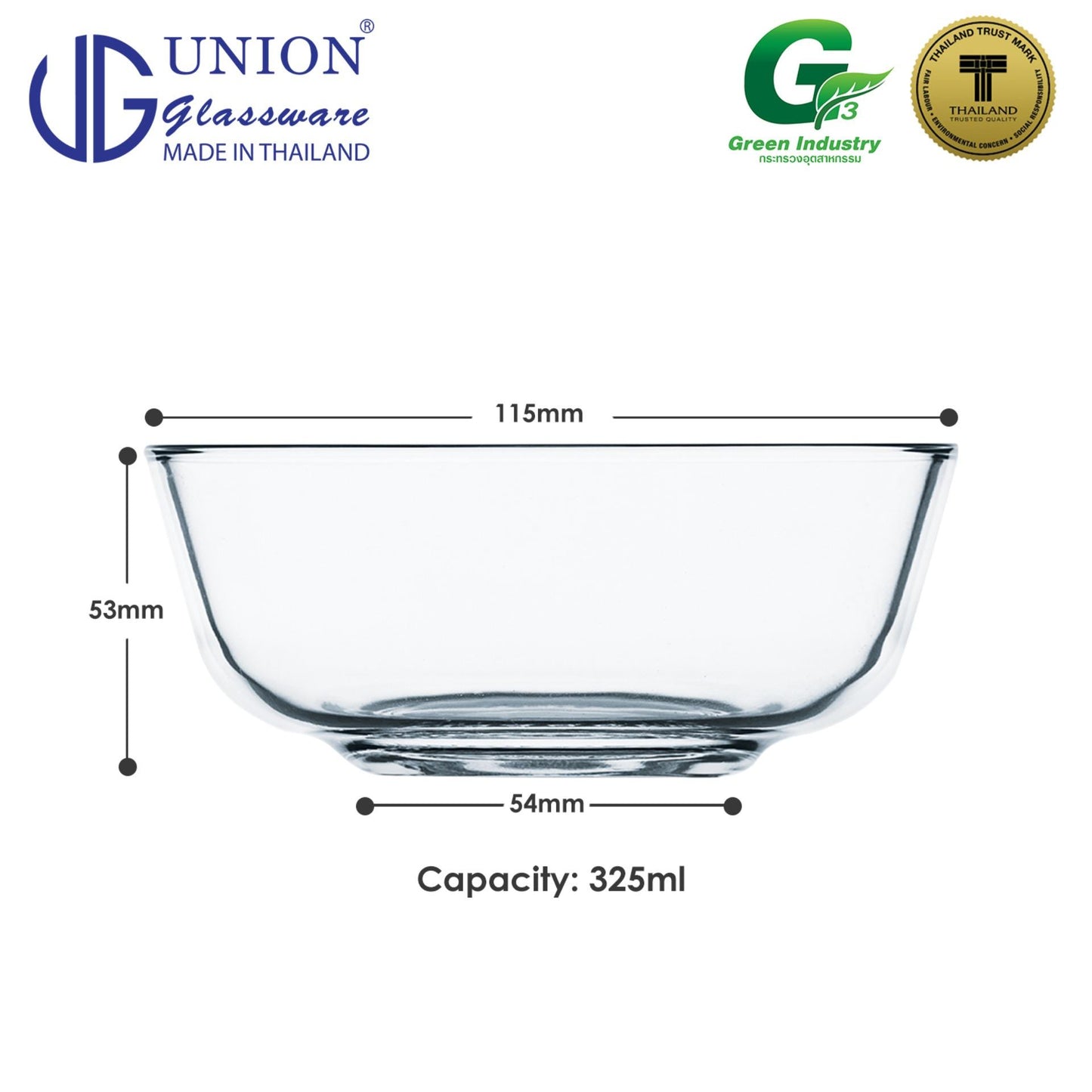 UNION GLASS Thailand Premium Clear Glass Bowl 325 ml | 4.5 oz | 4.5" Set of 6