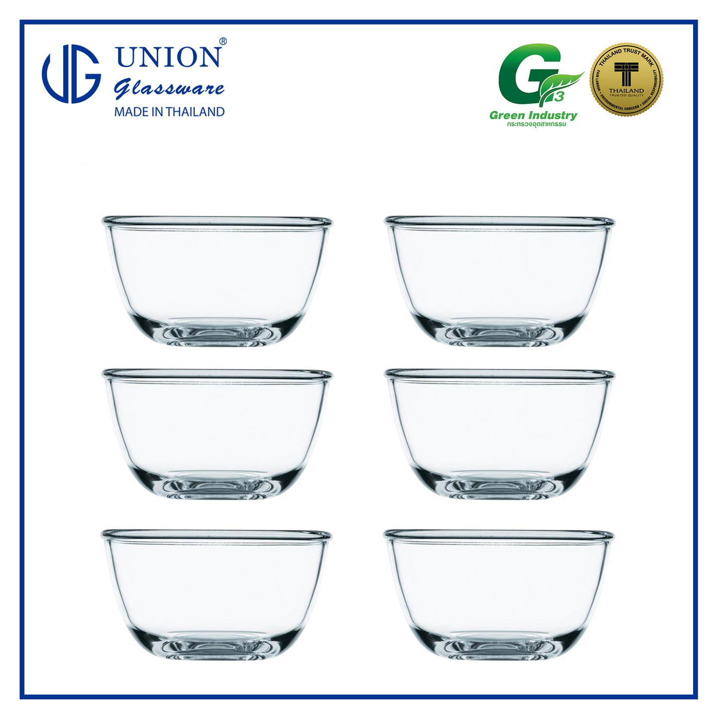 UNION GLASS Thailand Premium Clear Glass Bowl 405ml | 4.6oz | 4.6" Set of 6