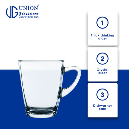 UNION GLASS Thailand Premium Clear Glass Cup Coffee, Tea, Hot Chocolate, Milk 305ml