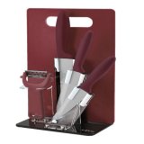 SLIQUE Premium Stainless Steel Kitchen Knife Block w/ Peeler Cutting Board Set of 6 (Red)